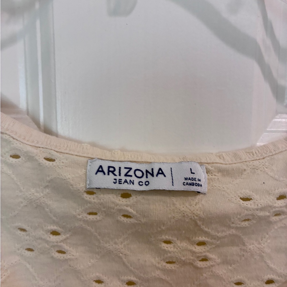 Arizona Butter Yellow Eyelet Tie-Front Scoop Neck Peplum Smocked Waist Crop - Picture 2 of 7
